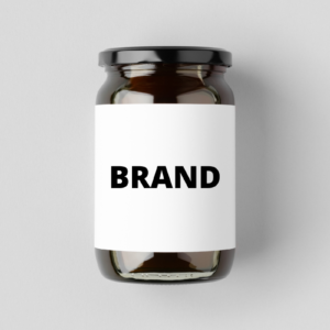 Vasetto con etichetta con scritta brand